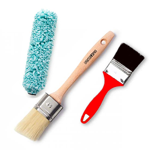 billede af pensler og malerrulle til vådrumsmembran