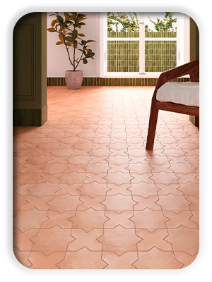 billede af gulvfliser i sjove former, stjerner og kryds